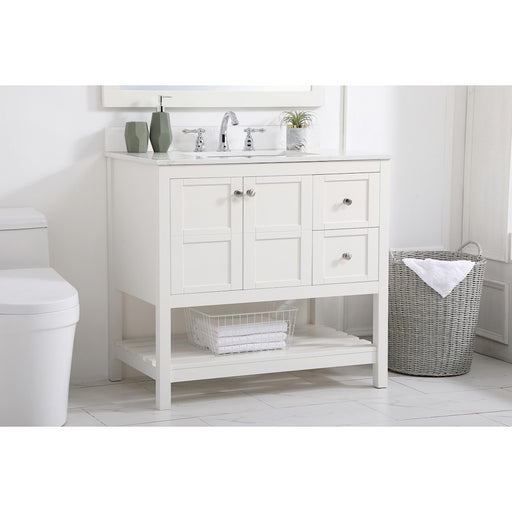 Elegant Theo 36" Single Bathroom Vanity, White/Backsplash