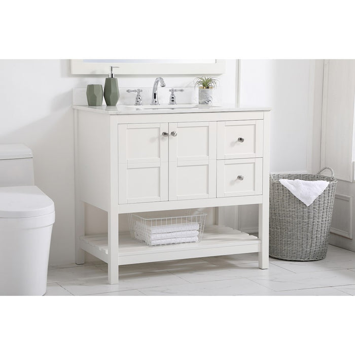 Elegant Theo 36" Single Bathroom Vanity, White/Backsplash