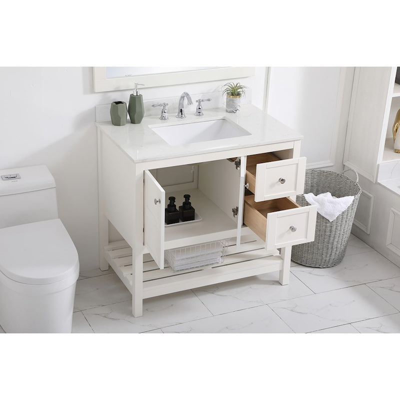 Elegant Theo 36" Single Bathroom Vanity, White/Backsplash