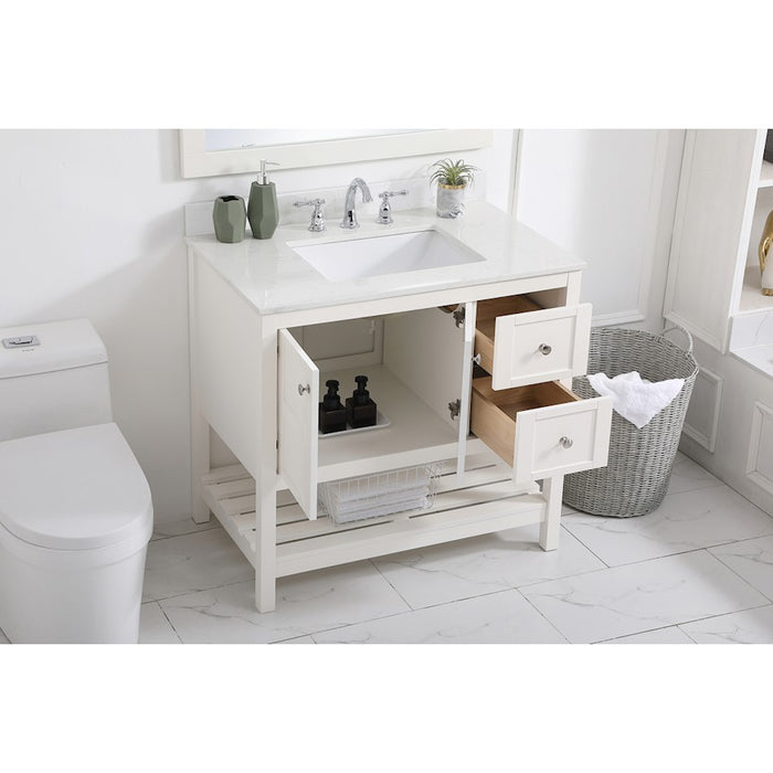 Elegant Theo 36" Single Bathroom Vanity, White/Backsplash