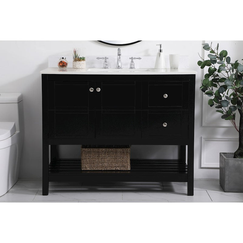 Elegant Theo 42" Single Bathroom Vanity, Black/Backsplash