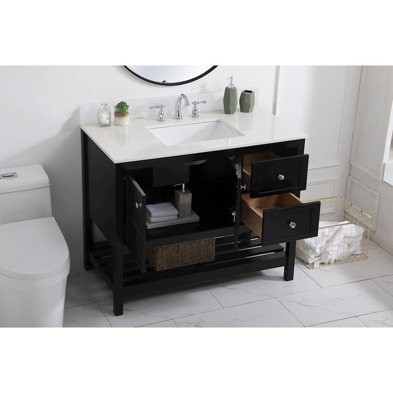 Elegant Theo 42" Single Bathroom Vanity, Black/Backsplash