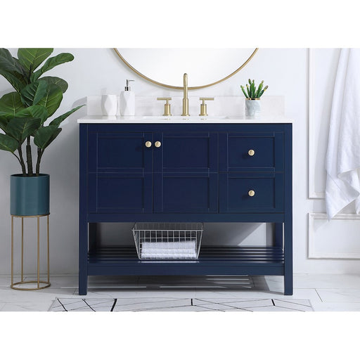Elegant Theo 42" Single Bathroom Vanity, Blue/Backsplash
