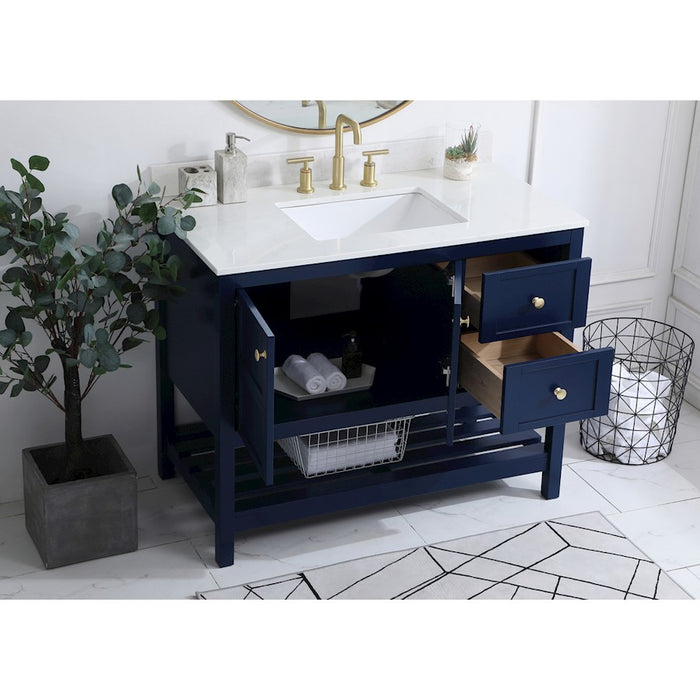 Elegant Theo 42" Single Bathroom Vanity, Blue/Backsplash