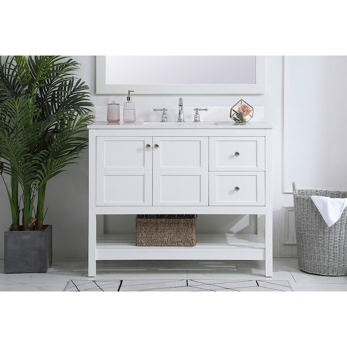 Elegant Theo 42" Single Bathroom Vanity, White/Backsplash