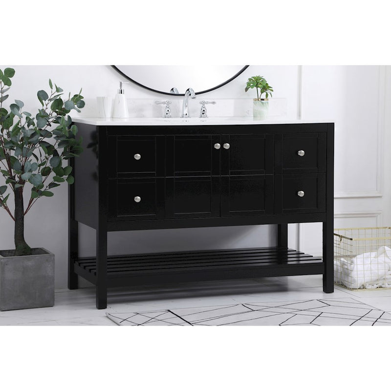 Elegant Theo 48" Single Bathroom Vanity, Black/Backsplash