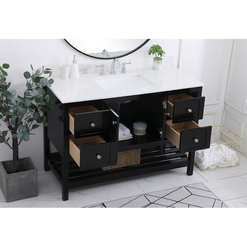 Elegant Theo 48" Single Bathroom Vanity, Black/Backsplash