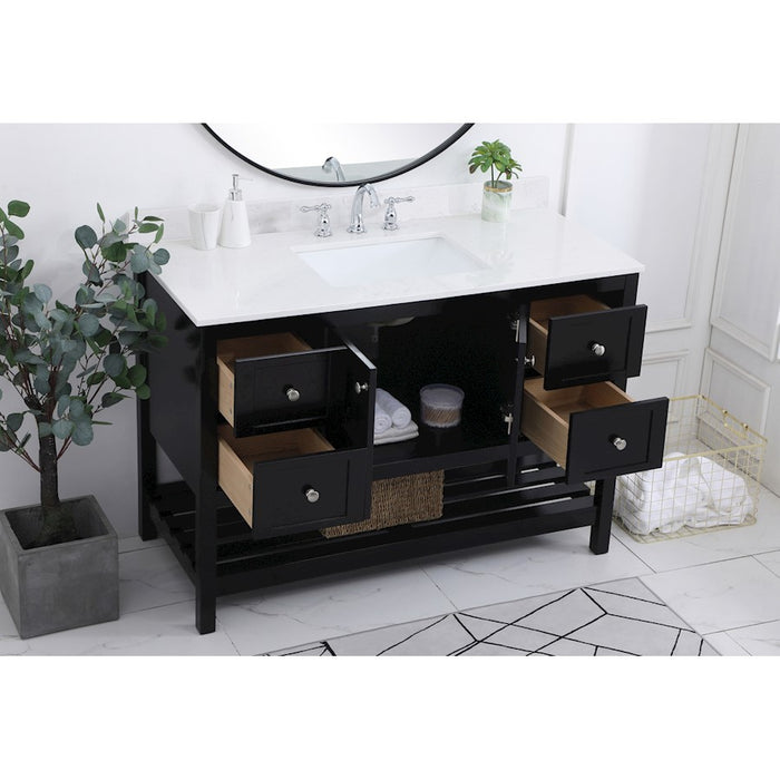 Elegant Theo 48" Single Bathroom Vanity, Black/Backsplash