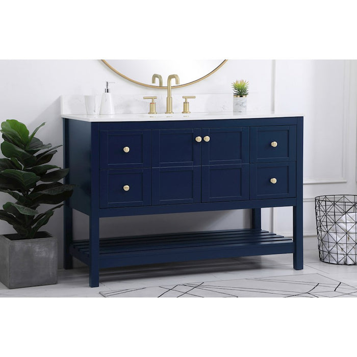 Elegant Theo 48" Single Bathroom Vanity, Blue/Backsplash
