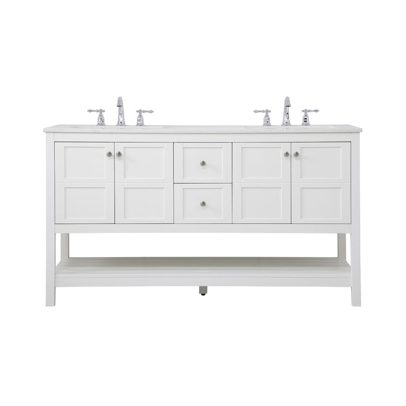 Elegant Kitchen/Bath Theo 60" Double Bathroom Vanity, White - VF16460DWH