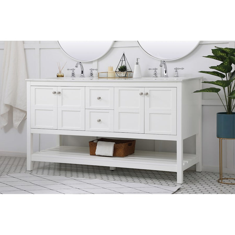 Elegant Kitchen/Bath Theo 60" Double Bathroom Vanity, White