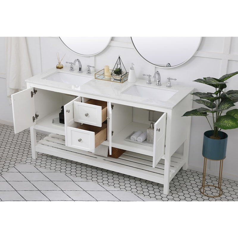 Elegant Kitchen/Bath Theo 60" Double Bathroom Vanity, White
