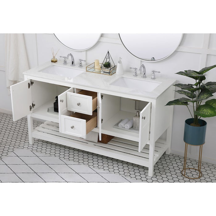 Elegant Kitchen/Bath Theo 60" Double Bathroom Vanity, White
