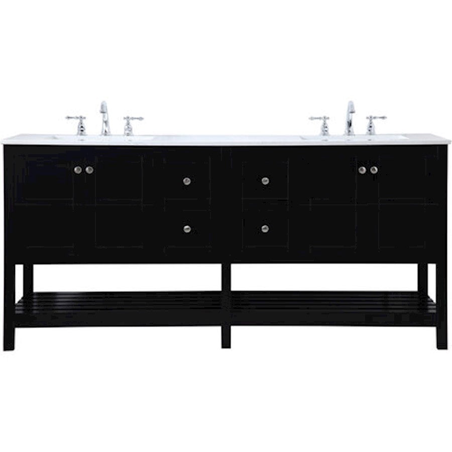 Elegant Kitchen/Bath Theo 72" Double Bathroom Vanity, Black - VF16472DBK