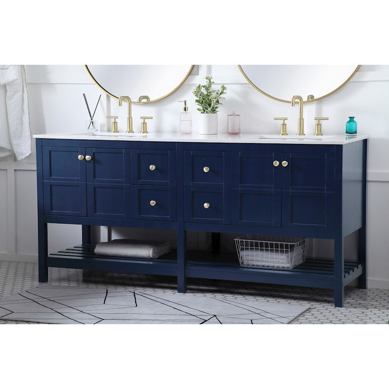 Elegant Kitchen/Bath Theo 72" Double Bathroom Vanity, Blue