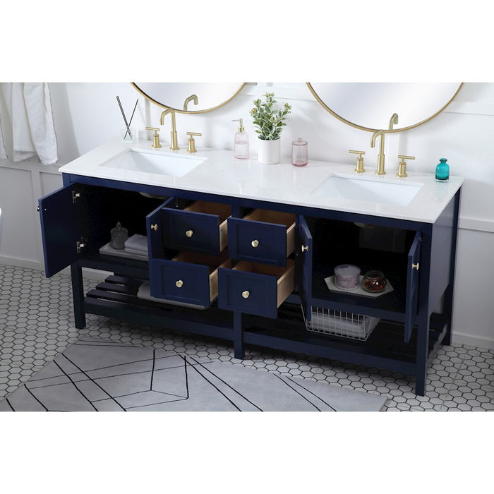 Elegant Kitchen/Bath Theo 72" Double Bathroom Vanity, Blue