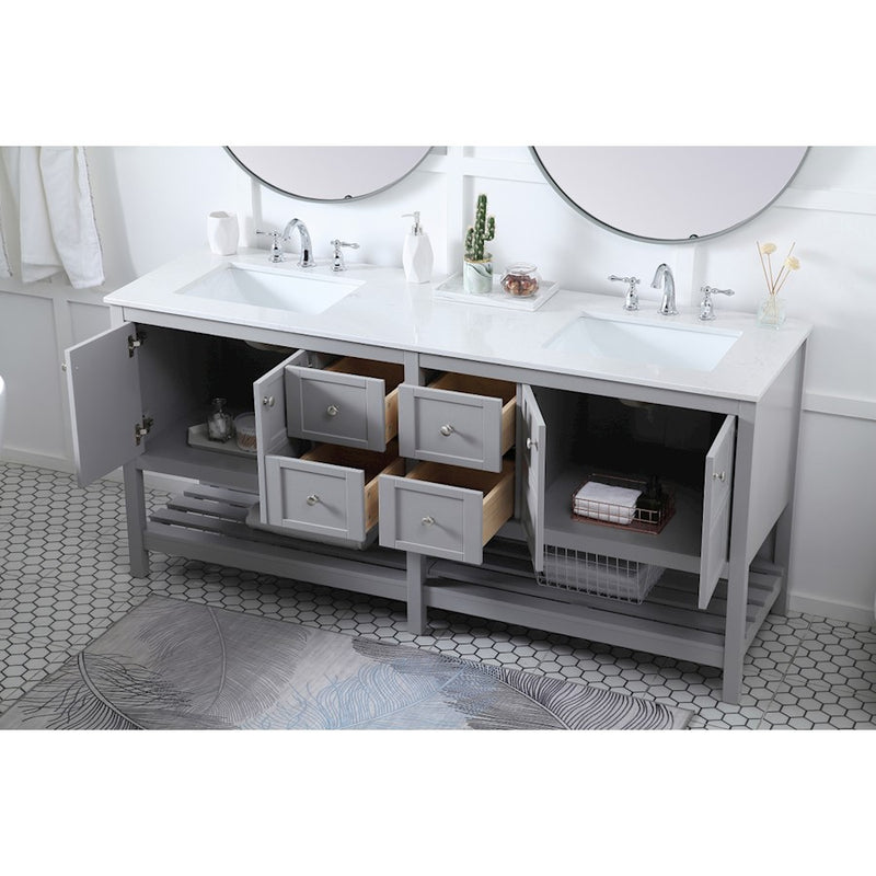 Elegant Kitchen/Bath Theo 72" Double Bathroom Vanity, Gray