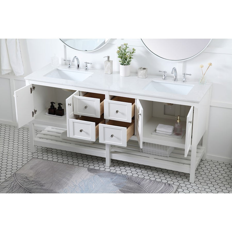 Elegant Kitchen/Bath Theo 72" Double Bathroom Vanity, White
