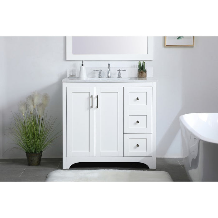 Elegant Moore 36" Single Bathroom Vanity, White/Backsplash
