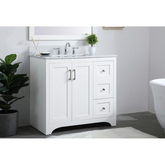 Elegant Moore 36" Single Bathroom Vanity, White/Backsplash
