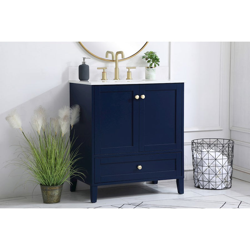 Elegant Sommerville 30" Single Bathroom Vanity, Blue/Backsplash