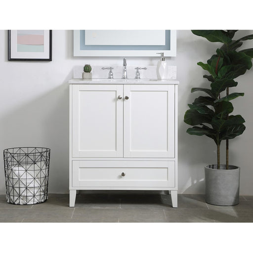 Elegant Sommerville 30" Single Bathroom Vanity, White/Backsplash