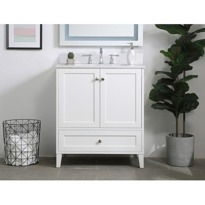 Elegant Sommerville 30" Single Bathroom Vanity, White/Backsplash