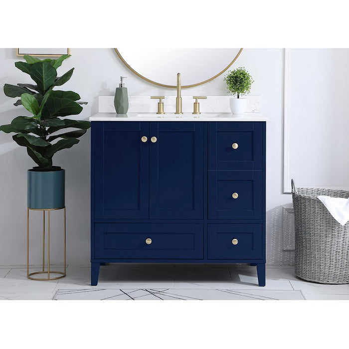 Elegant Sommerville 36" Single Bathroom Vanity, Blue/Backsplash