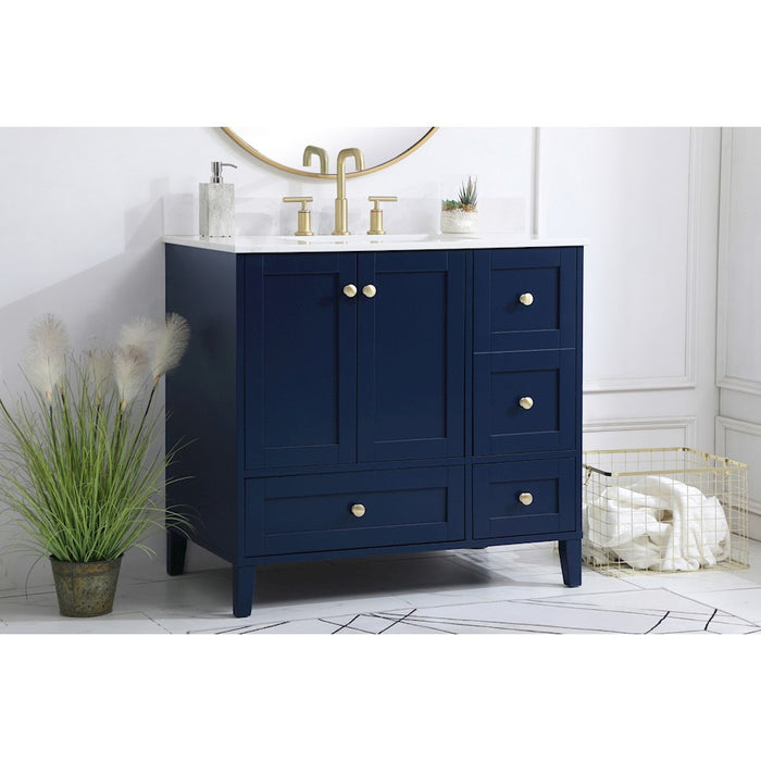 Elegant Sommerville 36" Single Bathroom Vanity, Blue/Backsplash