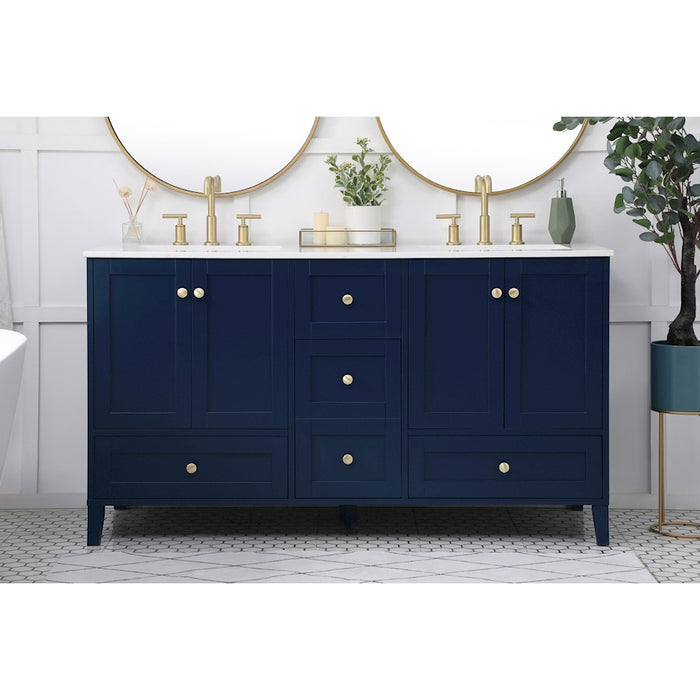 Elegant Kitchen/Bath Sommerville 60" Double Bathroom Vanity, Blue