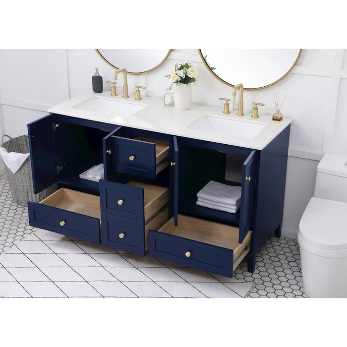 Elegant Kitchen/Bath Sommerville 60" Double Bathroom Vanity, Blue