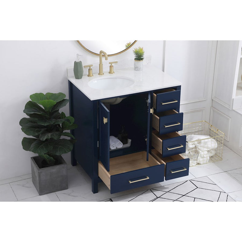 Elegant Irene 32" Single Bathroom Vanity, Blue/Backsplash