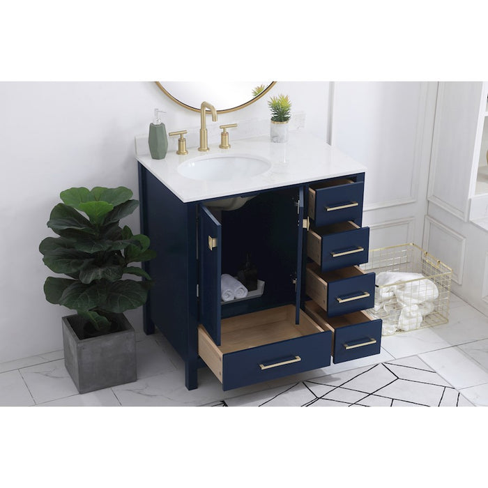 Elegant Irene 32" Single Bathroom Vanity, Blue/Backsplash