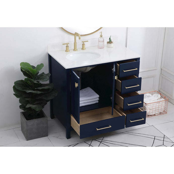 Elegant Irene 36" Single Bathroom Vanity, Blue/Backsplash