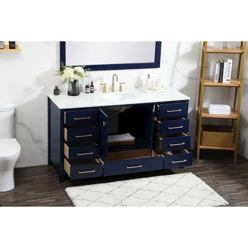Elegant Kitchen/Bath Irene 60" Single Bathroom Vanity, Blue