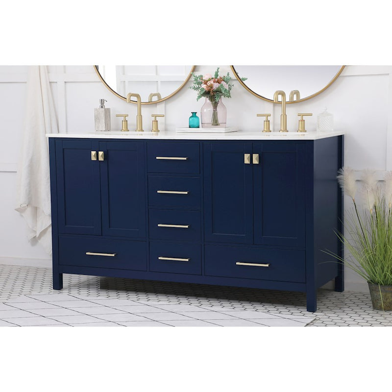 Elegant Kitchen/Bath Irene 60" Double Bathroom Vanity, Blue