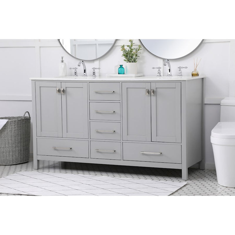 Elegant Kitchen/Bath Irene 60" Double Bathroom Vanity, Gray