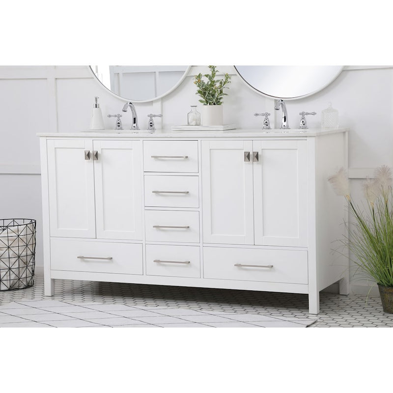 Elegant Kitchen/Bath Irene 60" Double Bathroom Vanity, White