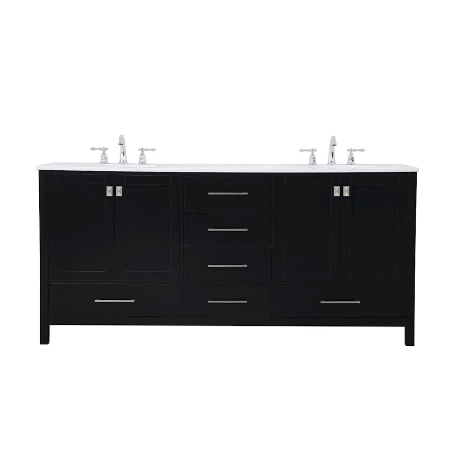 Elegant Kitchen/Bath Irene 72" Double Bathroom Vanity, Black - VF18872DBK