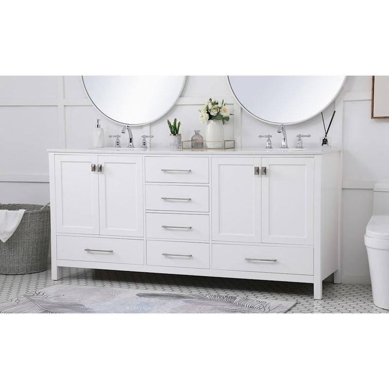 Elegant Kitchen/Bath Irene 72" Double Bathroom Vanity, White