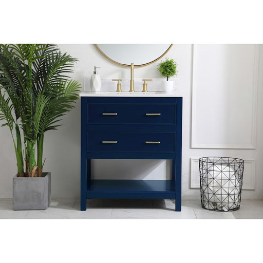 Elegant Sinclaire 30" Single Bathroom Vanity, Blue/Backsplash