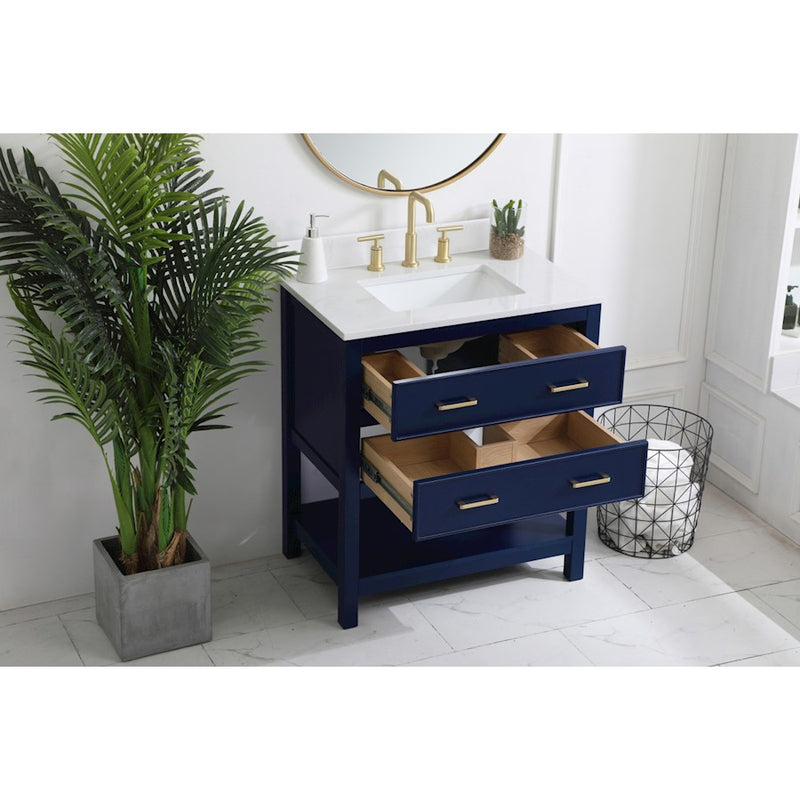Elegant Sinclaire 30" Single Bathroom Vanity, Blue/Backsplash