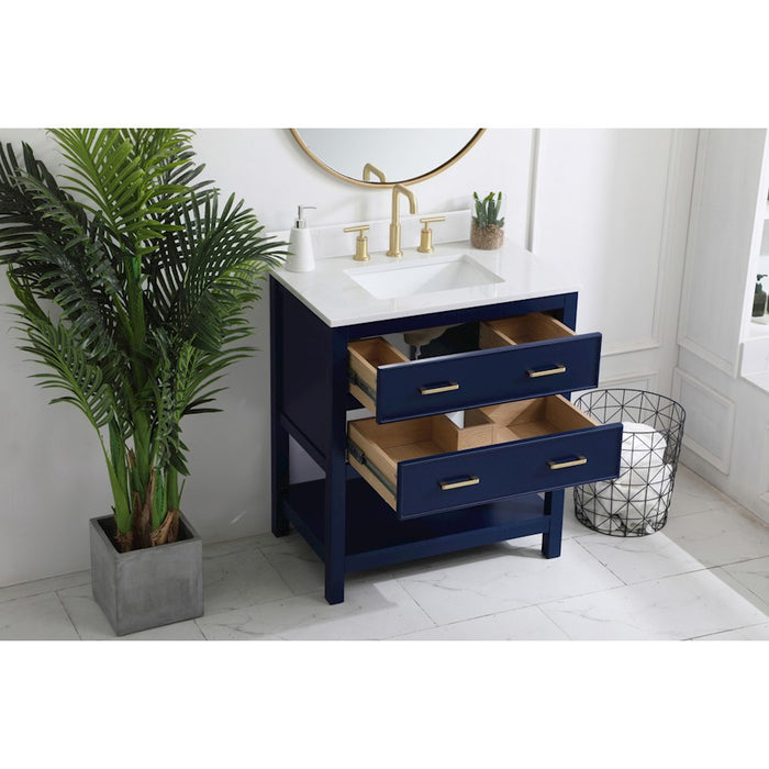 Elegant Sinclaire 30" Single Bathroom Vanity, Blue/Backsplash