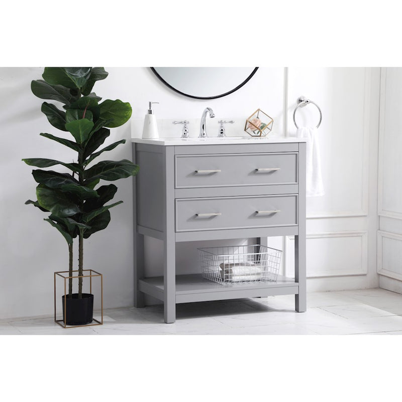 Elegant Sinclaire 30" Single Bathroom Vanity, Grey/Backsplash