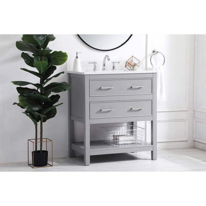Elegant Sinclaire 30" Single Bathroom Vanity, Grey/Backsplash
