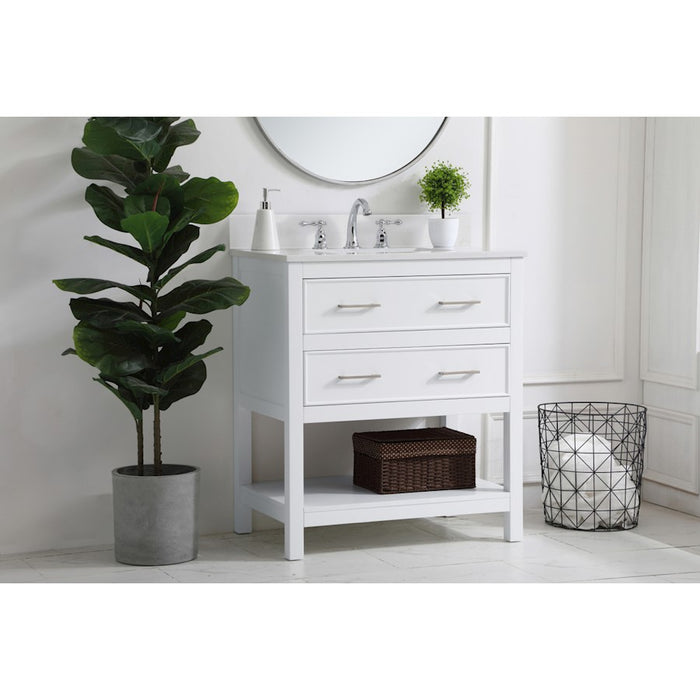 Elegant Sinclaire 30" Single Bathroom Vanity, White/Backsplash