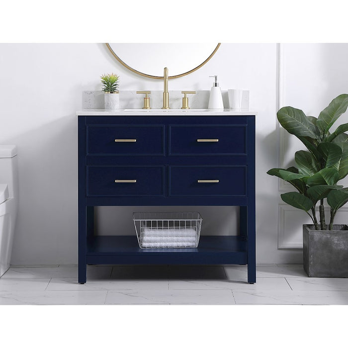 Elegant Sinclaire 36" Single Bathroom Vanity, Blue/Backsplash