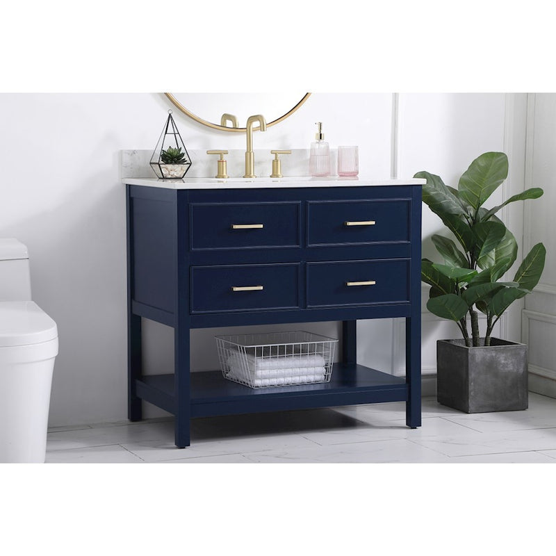 Elegant Sinclaire 36" Single Bathroom Vanity, Blue/Backsplash