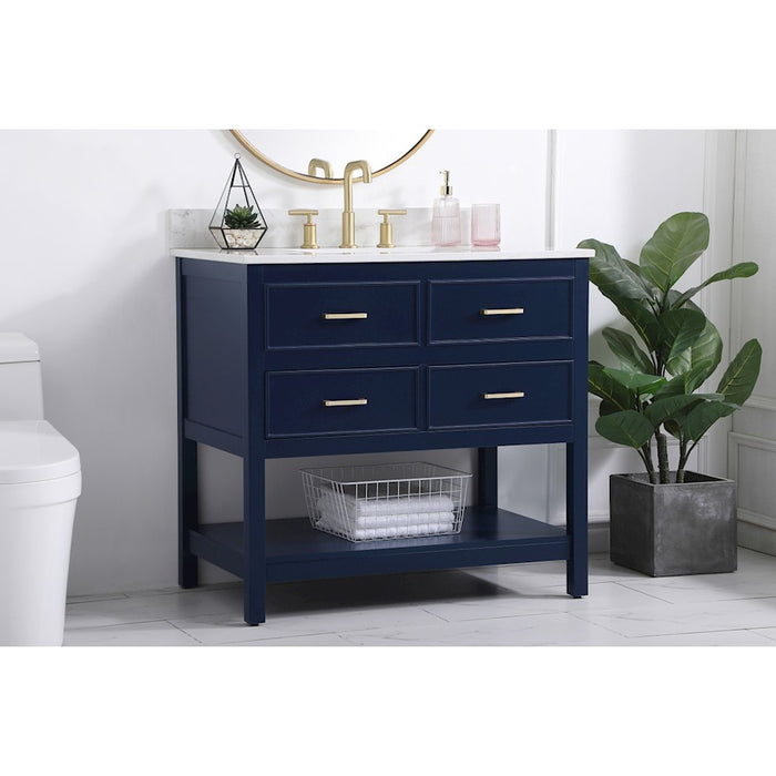 Elegant Sinclaire 36" Single Bathroom Vanity, Blue/Backsplash
