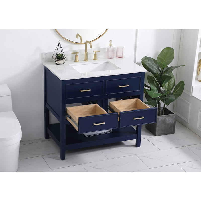 Elegant Sinclaire 36" Single Bathroom Vanity, Blue/Backsplash